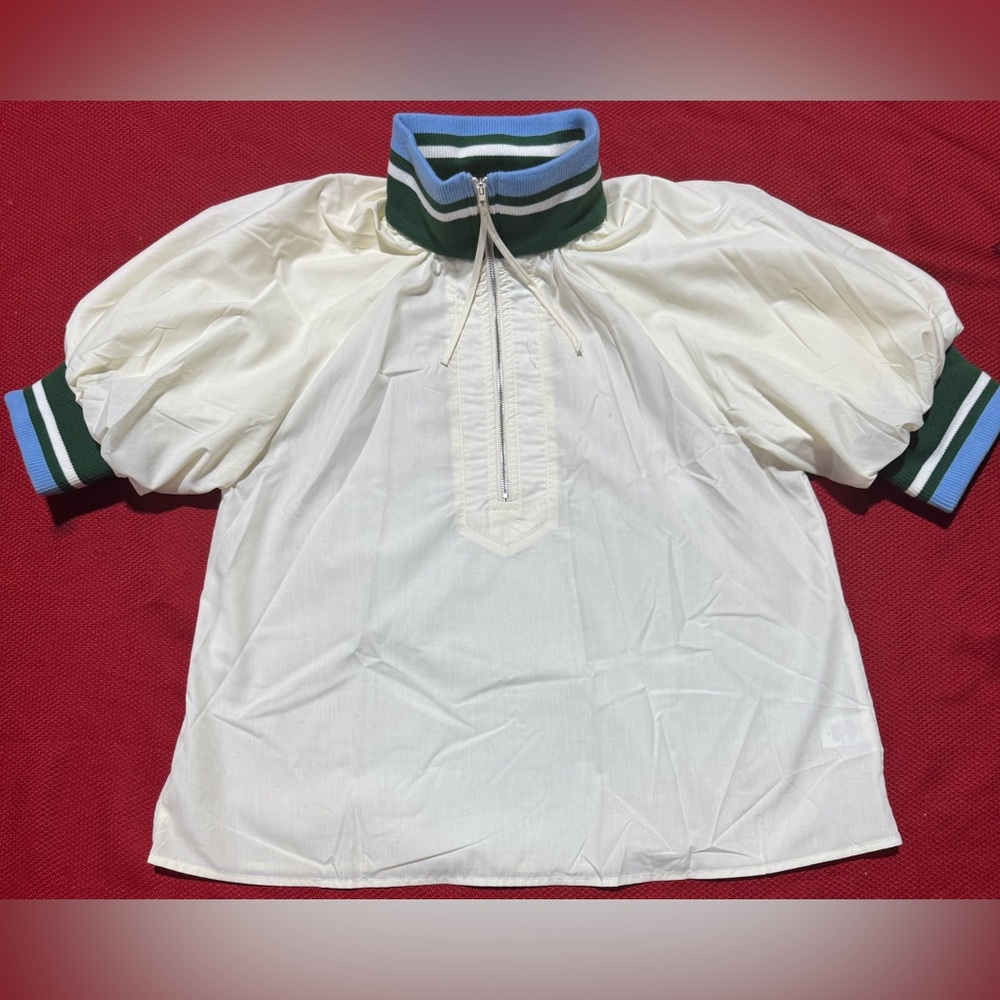 Entro Cream and Green Puff Sleeve Blouse